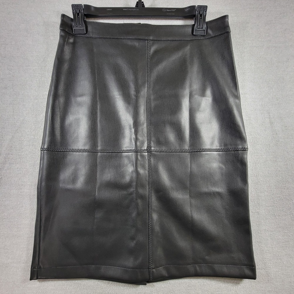 Fahsyee Faux Leather Pencil Skirt Womens Medium Black New Paneled Midi